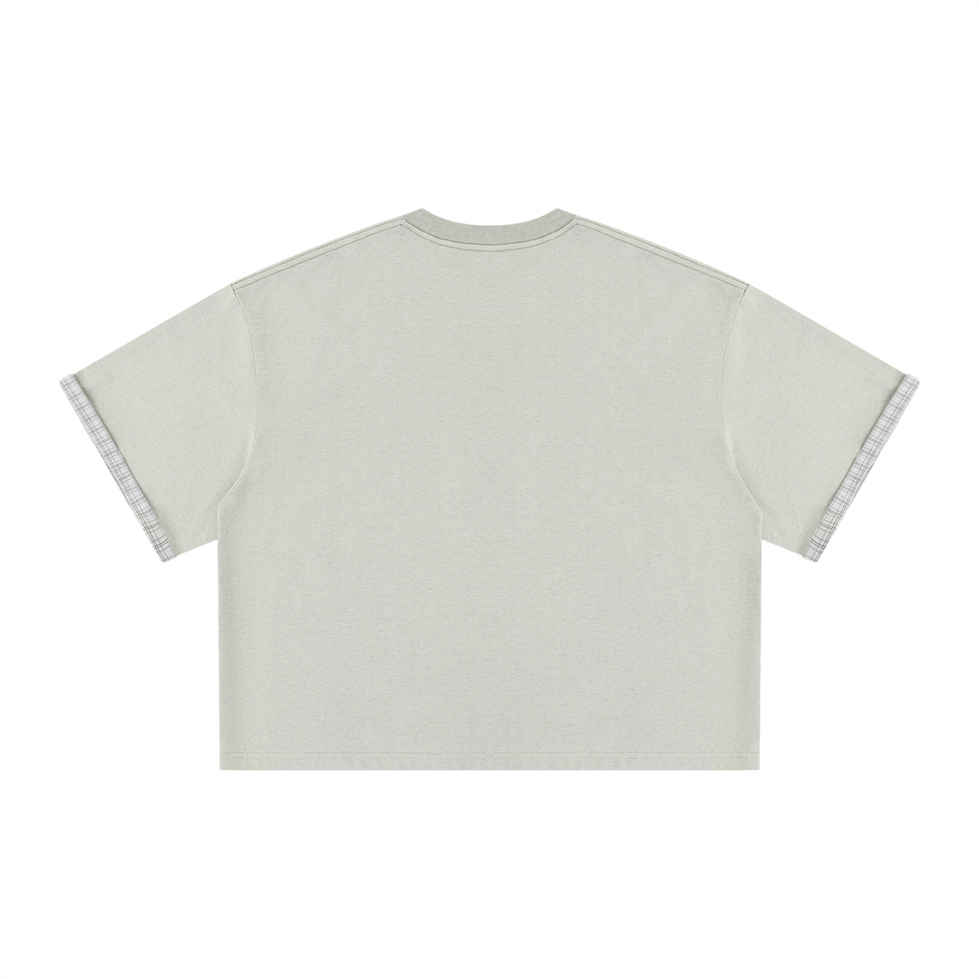 Unisex Boxy Plaid-Lined Double-Face T-Shirt w/ Logo&Shadow