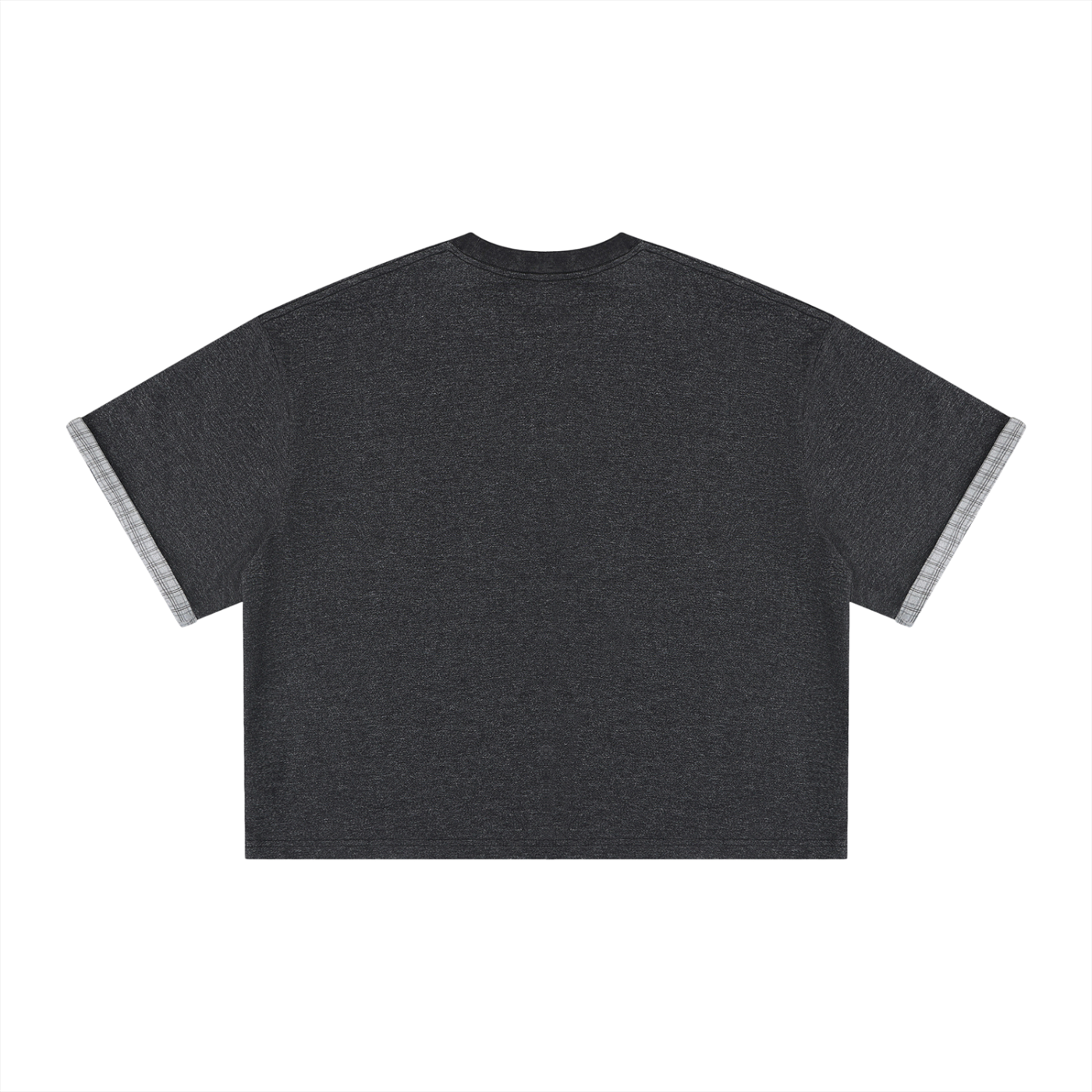 Unisex Boxy Plaid-Lined Double-Face T-Shirt w/ Logo&Shadow
