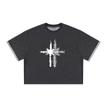 Unisex Boxy Plaid-Lined Double-Face T-Shirt w/ Logo&Shadow