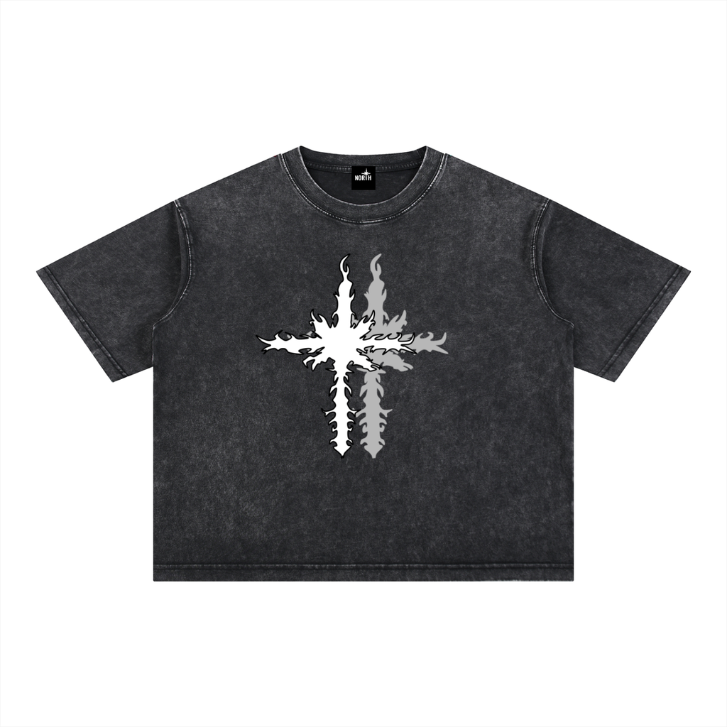Boxy Cotton Shirt w/ Logo&Shadow
