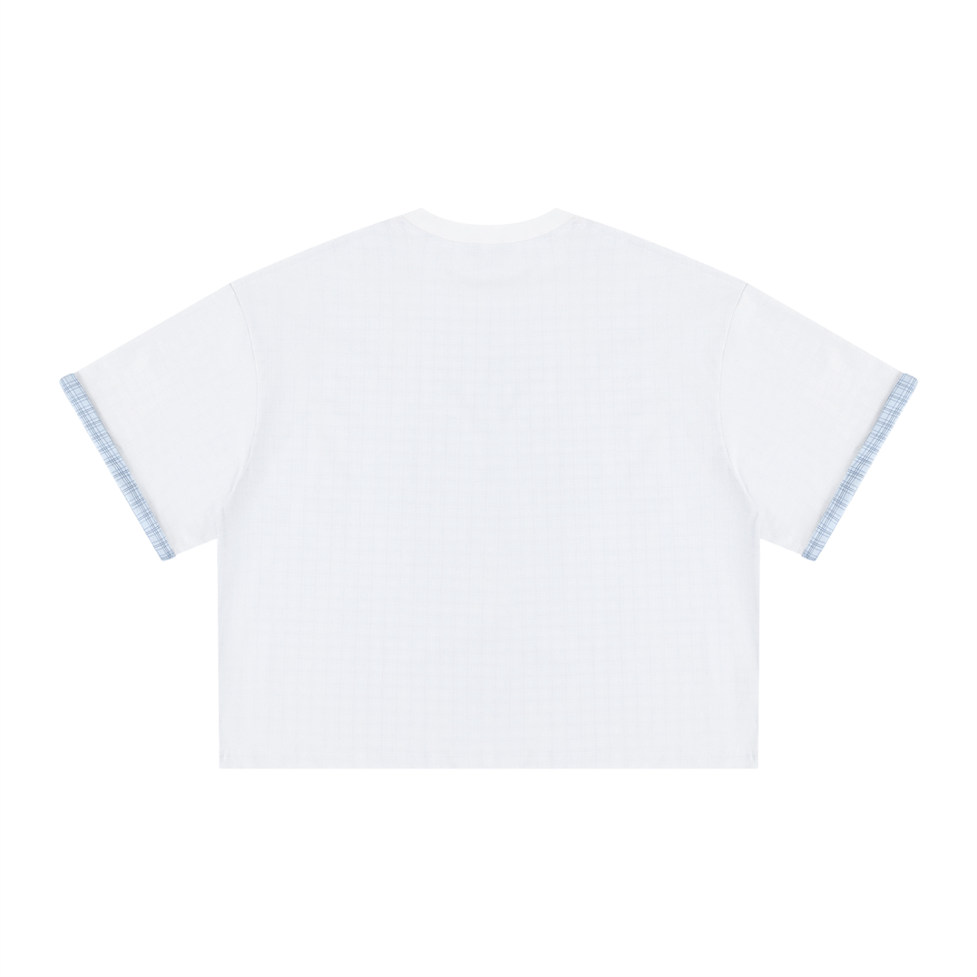 Unisex Boxy Plaid-Lined Double-Face T-Shirt w/ Logo&Shadow